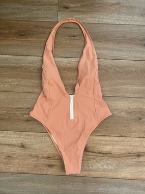 Nasty Gal Peach Zip Front One-Piece Swimsuit